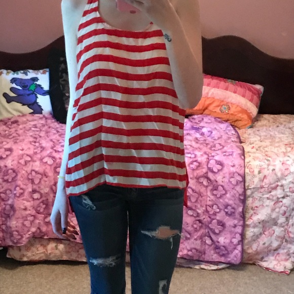 Red & White striped chiffon tank top - Picture 6 of 8